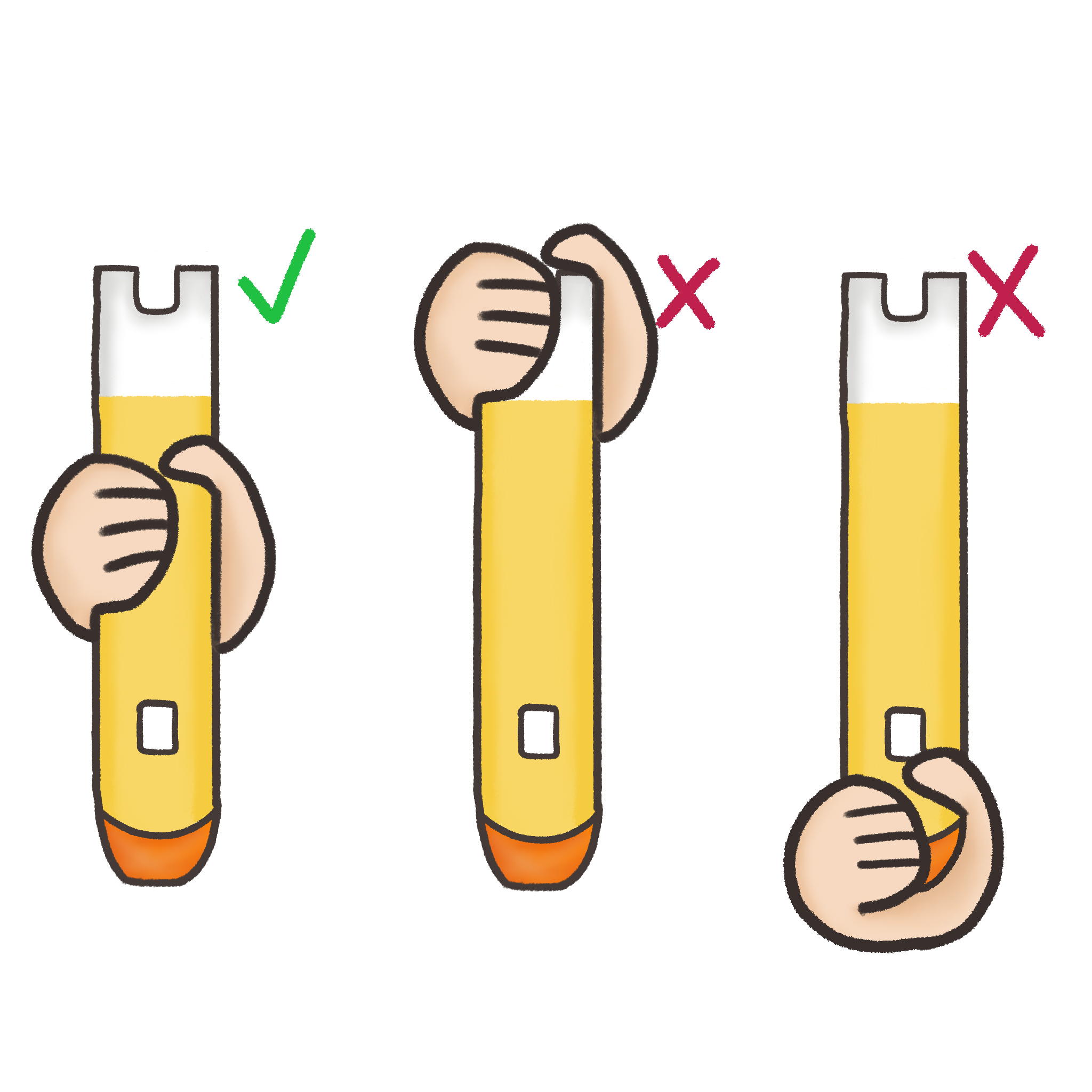 Correct and incorrect EpiPen grips